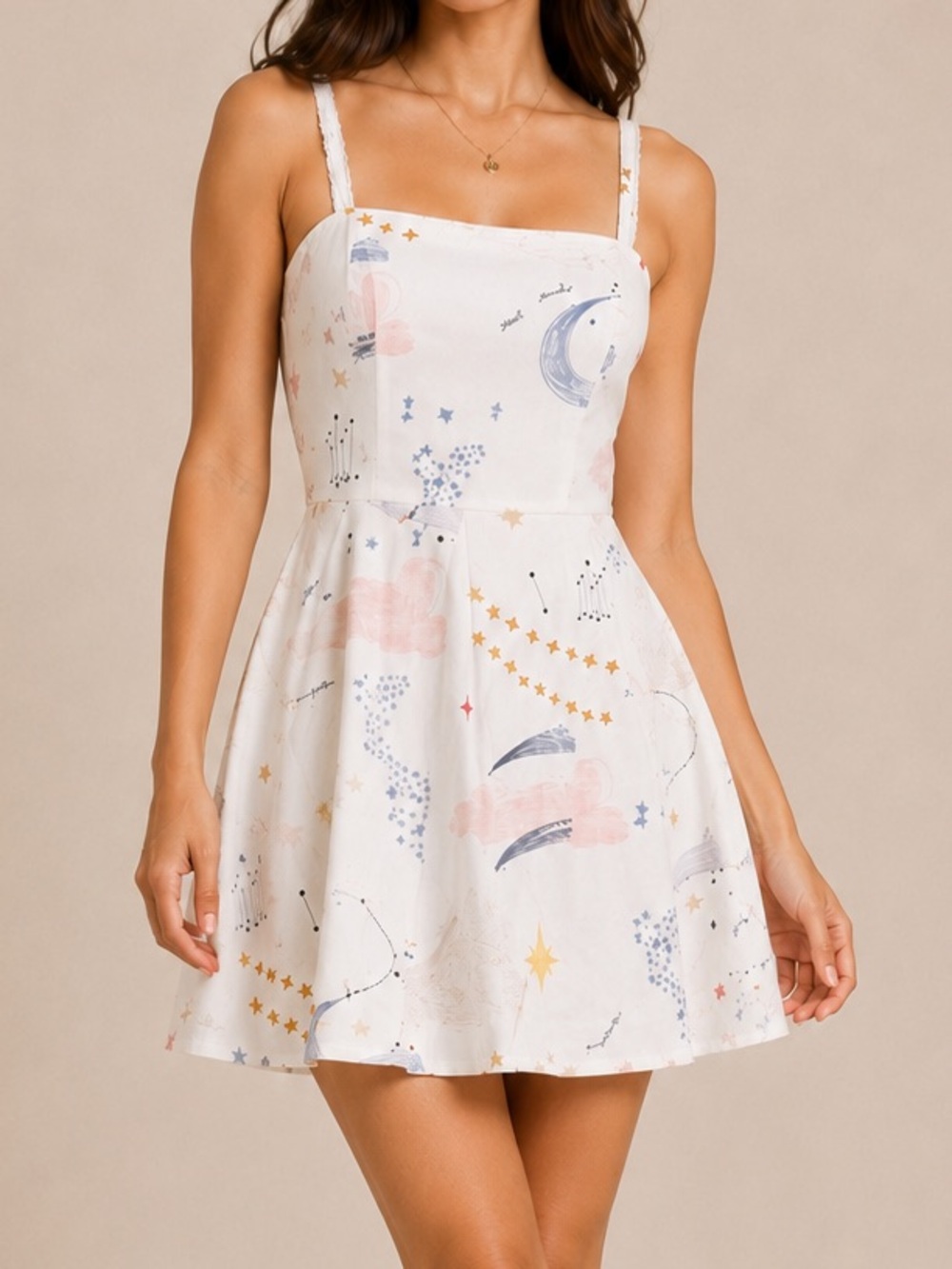 Love Bonito Celestial Print Fit & Flare Sundress Size Small White Star Moon